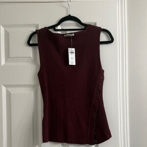 Sleeveless Ribbed Side-Button Top - Burgundy